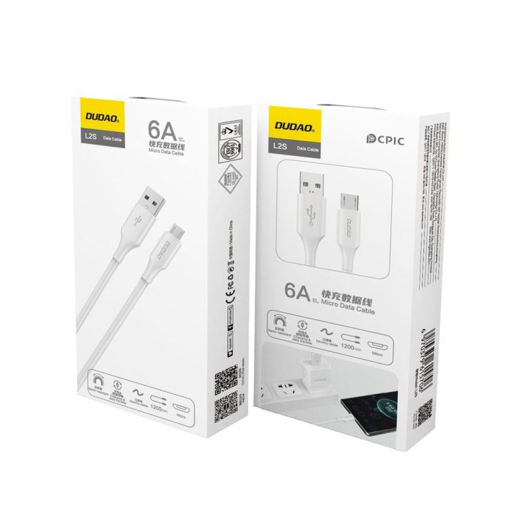 Įkrovimo laidas USB-A / micro USB 6 A 1,2 m baltas