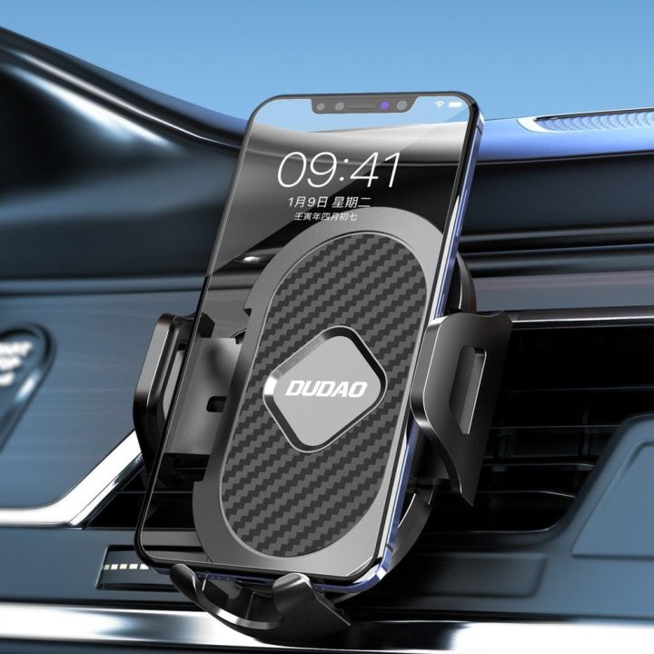Telefono laikiklis automobiliui su spaustuku ventiliacijos angai juodas