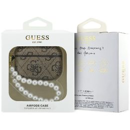 Dėklas ausinėms AirPods Pro 3 su perline rankenėle rudos spalvos Guess