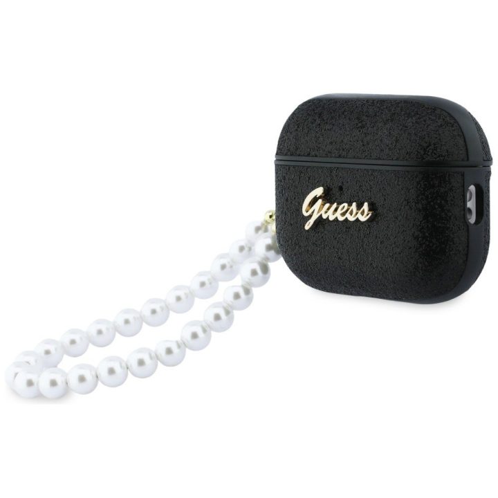 Dėklas ausinėms AirPods Pro 3 su perline rankenėle juodas Guess