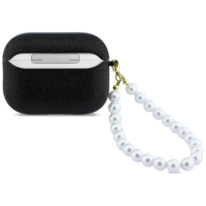 Dėklas ausinėms AirPods Pro 3 su perline rankenėle juodas Guess