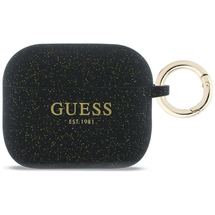 Dėklas ausinėms AirPods Pro 3 silikoninis su žiedu juodas Guess