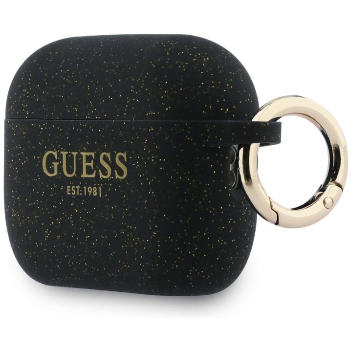 Dėklas ausinėms AirPods Pro 3 silikoninis su žiedu juodas Guess
