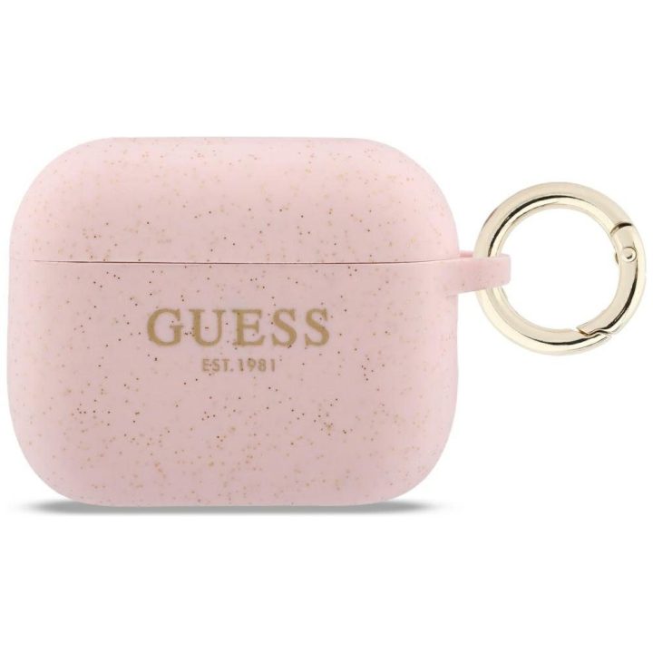 Dėklas ausinėms AirPods Pro 3 su žiedu rožinės spalvos Guess