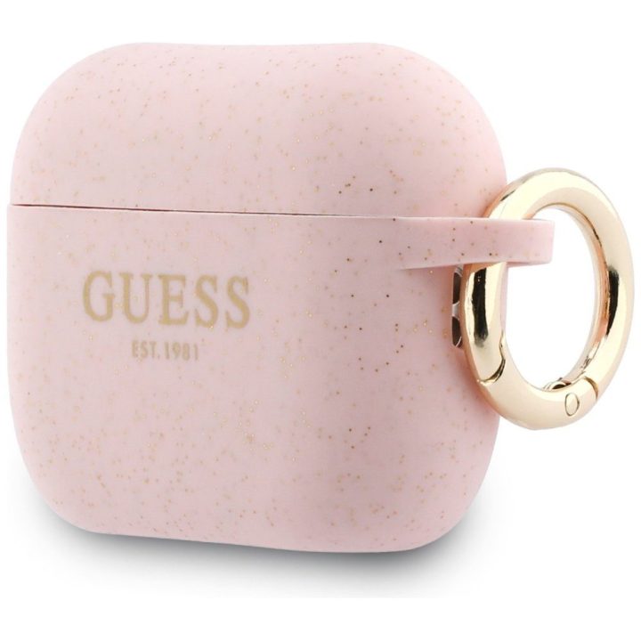 Dėklas ausinėms AirPods Pro 3 su žiedu rožinės spalvos Guess