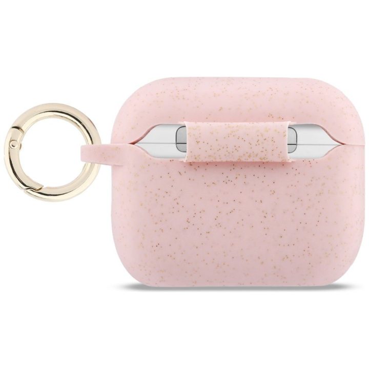 Dėklas ausinėms AirPods Pro 3 su žiedu rožinės spalvos Guess