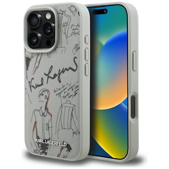 Dėklas telefonui iPhone 16 Pro Max su MagSafe pilkas Karl Lagerfeld