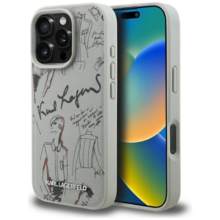 Dėklas telefonui iPhone 16 Pro su MagSafe pilkas Karl Lagerfeld