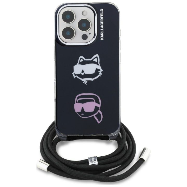 Dėklas telefonui iPhone 16 Pro su dirželiu juodas Karl Lagerfeld