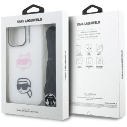 Dėklas telefonui iPhone 16 Pro Max su dirželiu baltas Karl Lagerfeld