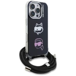 Dėklas telefonui iPhone 16 Pro Max su virve juodas Karl Lagerfeld