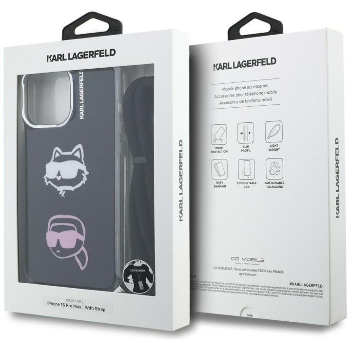 Dėklas telefonui iPhone 16 Pro Max su virve juodas Karl Lagerfeld