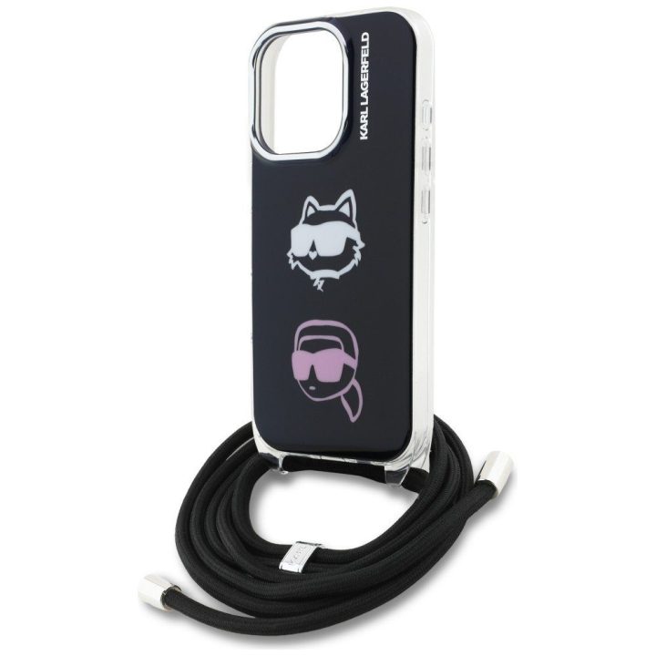 Dėklas telefonui iPhone 16 Pro Max su virve juodas Karl Lagerfeld