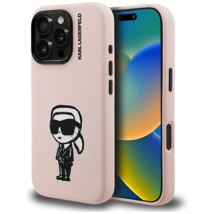 Dėklas telefonui iPhone 16 Pro su MagSafe rožinis Karl Lagerfeld
