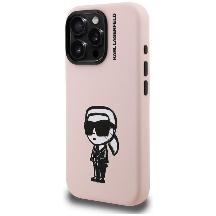 Dėklas telefonui iPhone 16 Pro su MagSafe rožinis Karl Lagerfeld