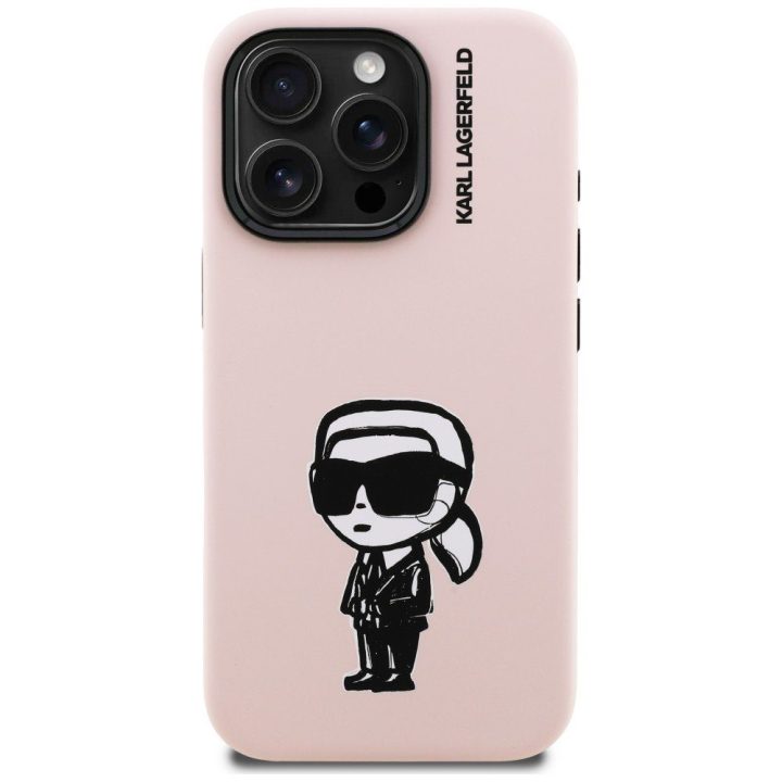 Dėklas telefonui iPhone 16 Pro su MagSafe rožinis Karl Lagerfeld