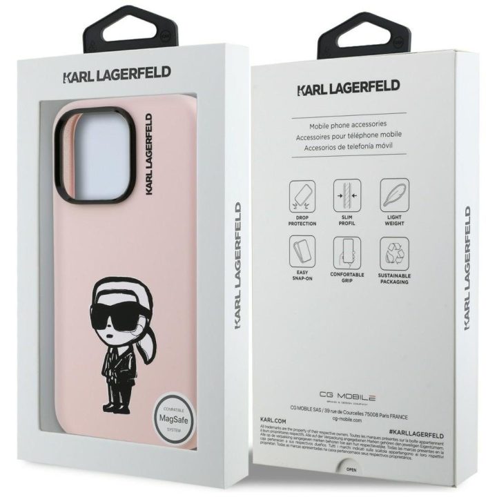 Dėklas telefonui iPhone 16 Pro su MagSafe rožinis Karl Lagerfeld