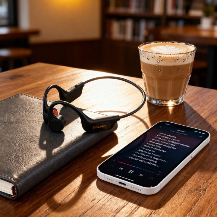 Kaulų laidumo ausinės su lankeliu Bluetooth 5.2 juodos