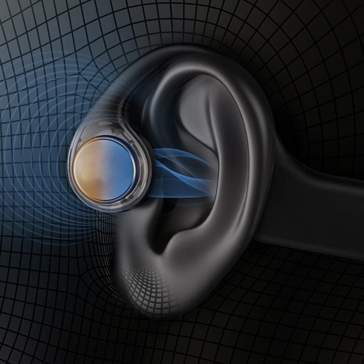 Kaulų laidumo ausinės su lankeliu Bluetooth 5.2 juodos