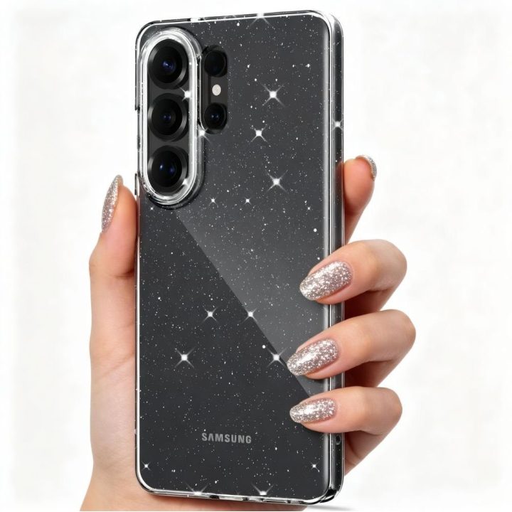Dėklas telefonui Samsung Galaxy S26 Ultra skaidrus su blizgučiais