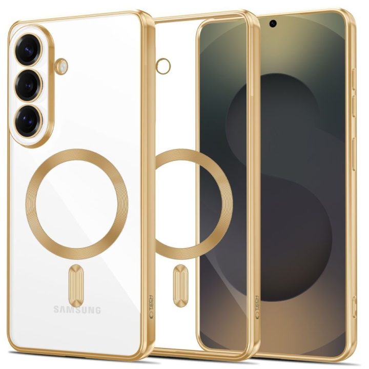 Dėklas telefonui Samsung Galaxy S26+ skaidrus auksinės spalvos