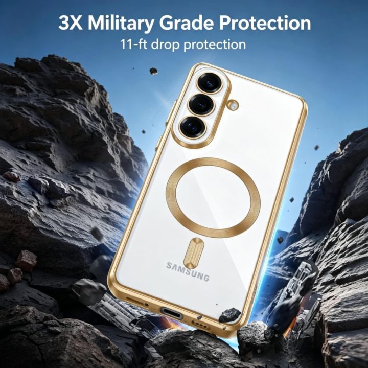 Dėklas telefonui Samsung Galaxy S26+ skaidrus auksinės spalvos