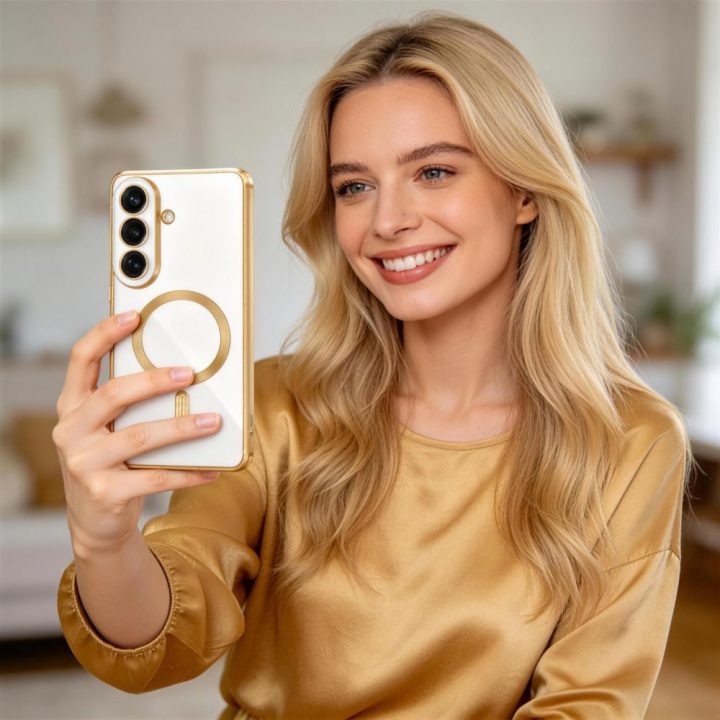 Dėklas telefonui Samsung Galaxy S26+ skaidrus auksinės spalvos
