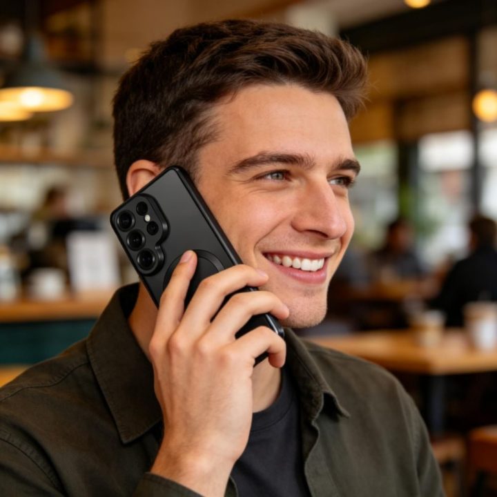 Dėklas telefonui Samsung Galaxy S26 Ultra su magnetine apsauga skaidriai juodas