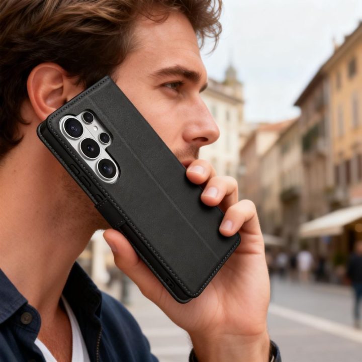 Dėklas telefonui Samsung Galaxy S26 Ultra su kortelių skyreliais juodas