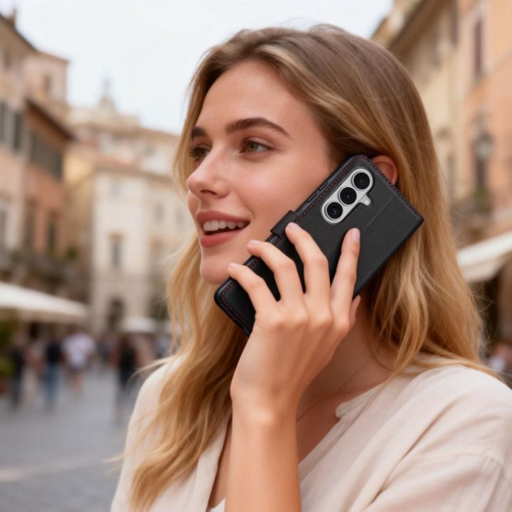 Dėklas telefonui Samsung Galaxy S26 su kortelių skyreliais juodas ir raudonas