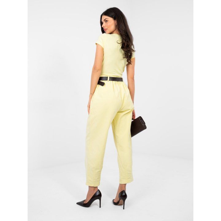 Moteriškos medžiaginės kelnės šviesiai geltonos spalvos
