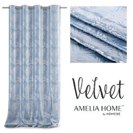 Užuolaida su lapų raštu šviesiai mėlyna Velvet Amelia Home