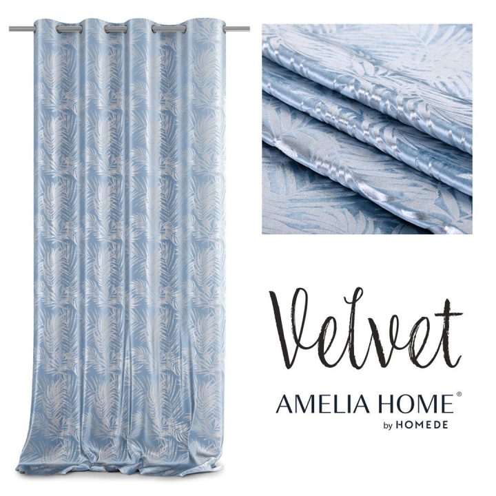 Užuolaida su lapų raštu šviesiai mėlyna Velvet Amelia Home