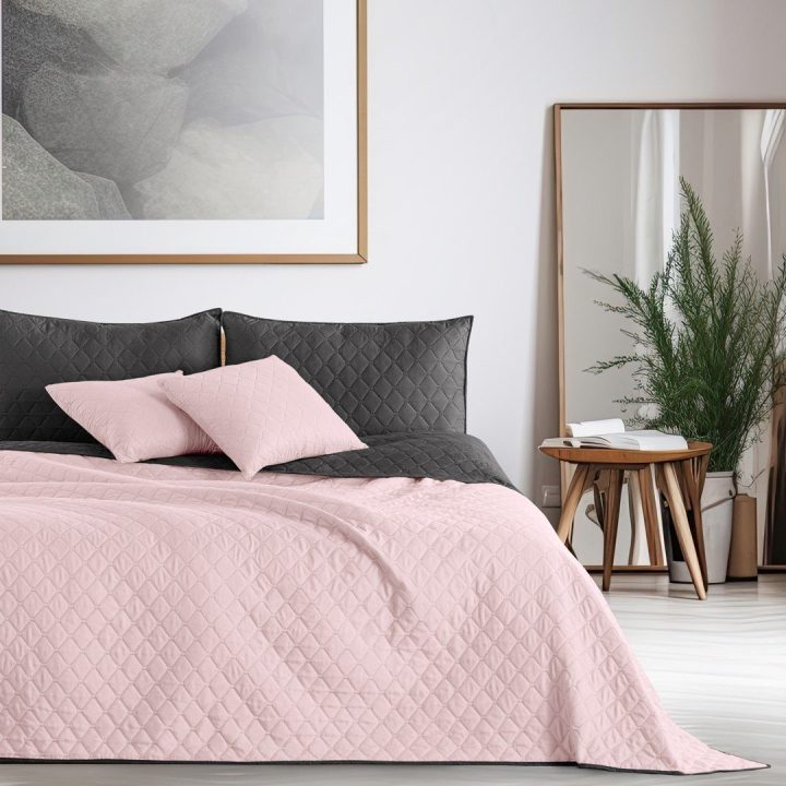 Lovatiesė 170 × 270 cm, rožinė ir tamsiai pilka