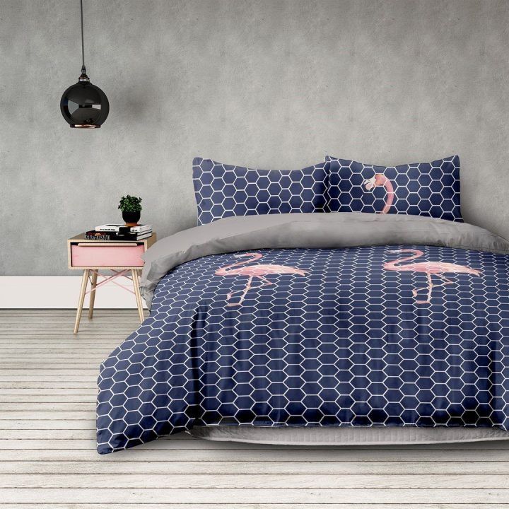 Patalynės komplektas tamsus su flamingais AH Basic 155x220 cm (2) + 80x80 cm (2)