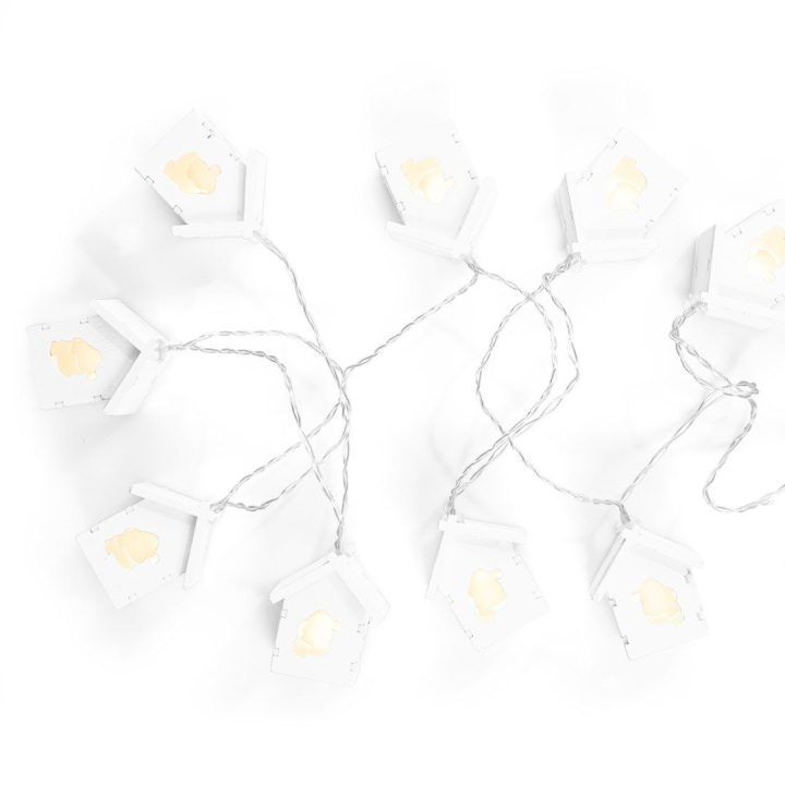 Mediniai kalėdiniai nameliai su LED, rinkinys 10 vnt.