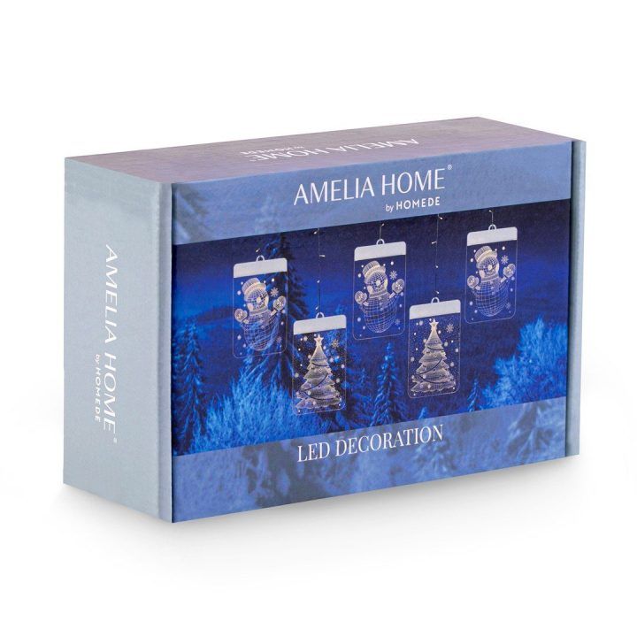 LED vitražų rinkinys Wintery, stačiakampiai, 5 vnt.