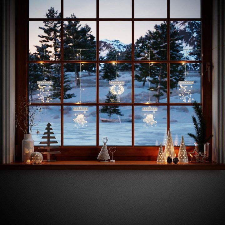 LED vitražo dekoracijų rinkinys „Reindeers“ — stačiakampiai, 5 vnt.