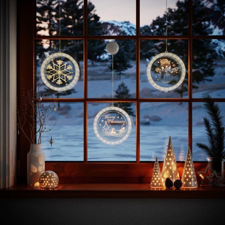LED vitražas Merry Christmas apvalus AmeliaHome
