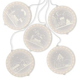 LED vitražo stiliaus apvalūs kalėdiniai žaisliukai, rinkinys 5 vnt.