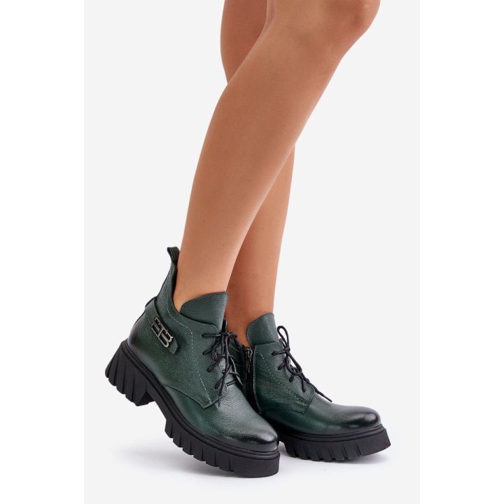 Zazoo 60483 moteriški odiniai aulinukai su žemu aulu, šilti, tamsiai žalios spalvos