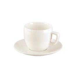 Kreminės spalvos cappuccino puodelis su lėkštute