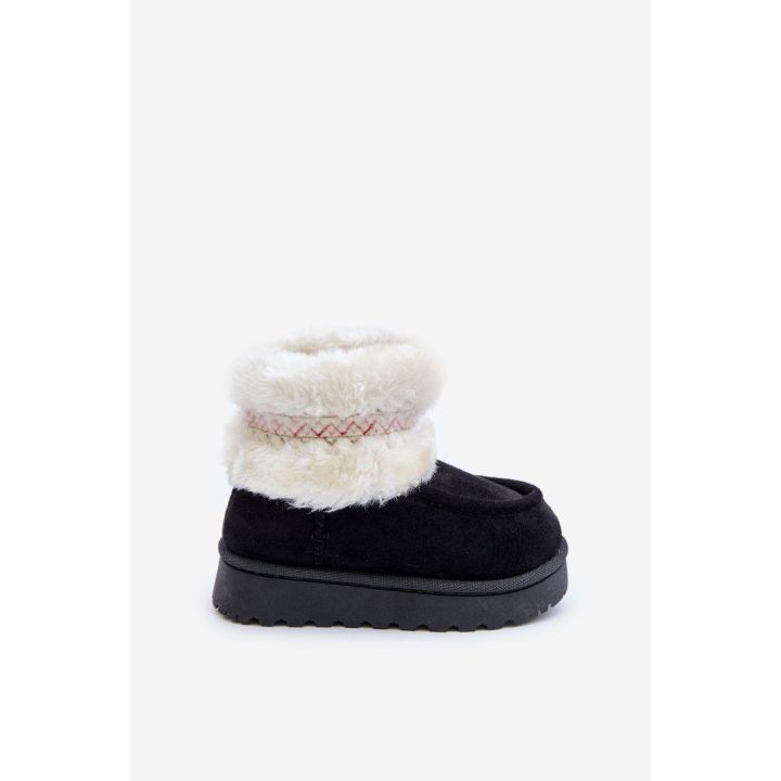 bateliai su kailiu ir raštu, juodos spalvos