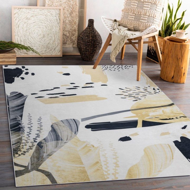 Kilimas poliesteris 160×220 balta ir geltona Mark Hakano