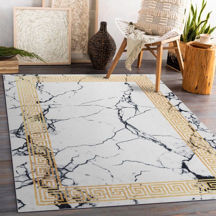 Kilimas 80×150 cm baltos ir auksinės spalvos ARLEN MARBLE4