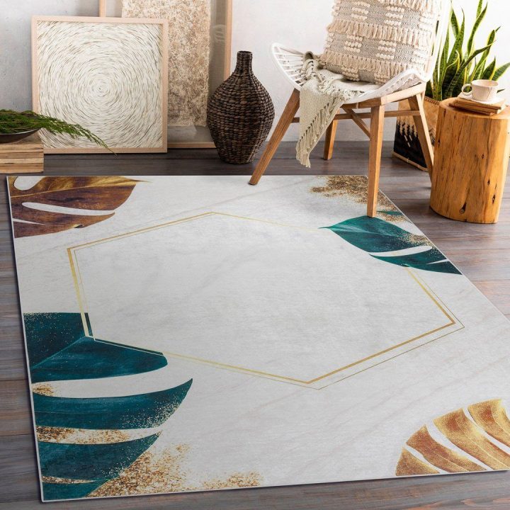 Kilimas 160×220 baltas su aukso akcentu Arlen