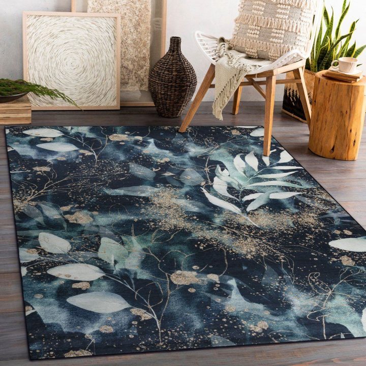 Kilimas 120×170 cm juodas ir turkio spalvos LEAVES3 ARLEN