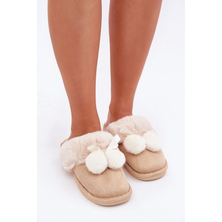 Moteriškos šlepetės su kailiuku Smėlinės spalvos Nartani