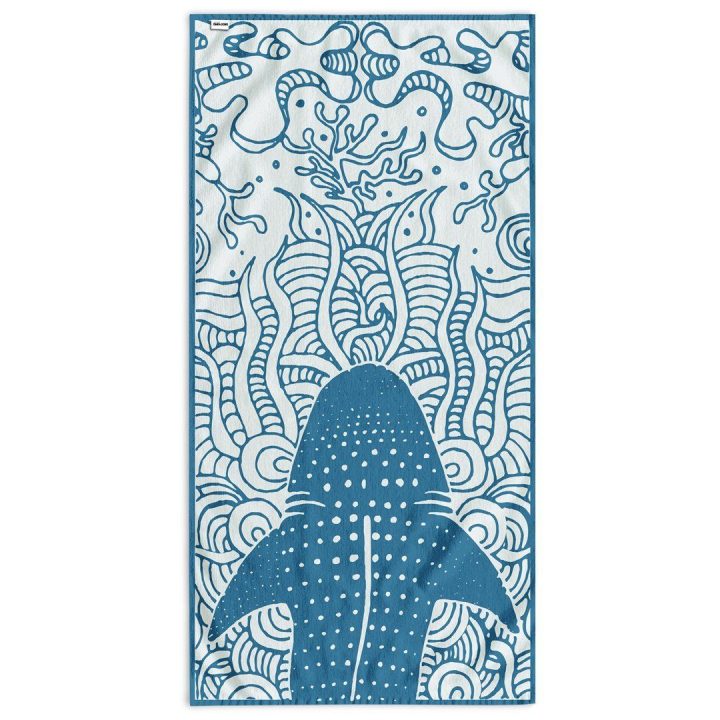 Paplūdimio rankšluostis 90 × 180 cm, mėlynos spalvos SHARK