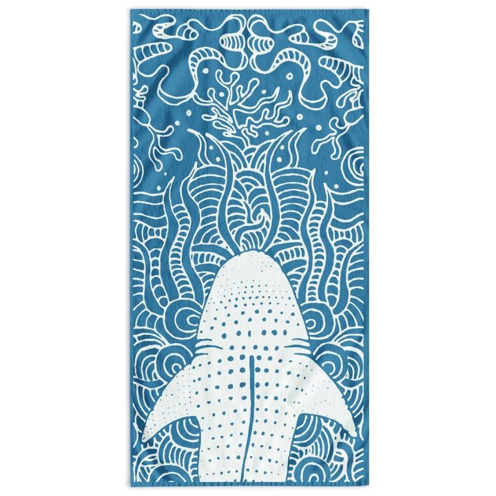 Paplūdimio rankšluostis 90 × 180 cm, mėlynos spalvos SHARK